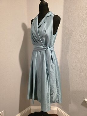 Jones Wear Seafoam Green Sleeveless Wrap Dress Midi Pleated Belted - Size 8